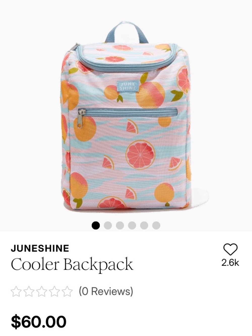 NWT Juneshine Pink & Blue Citrus Print Cooler Backpack